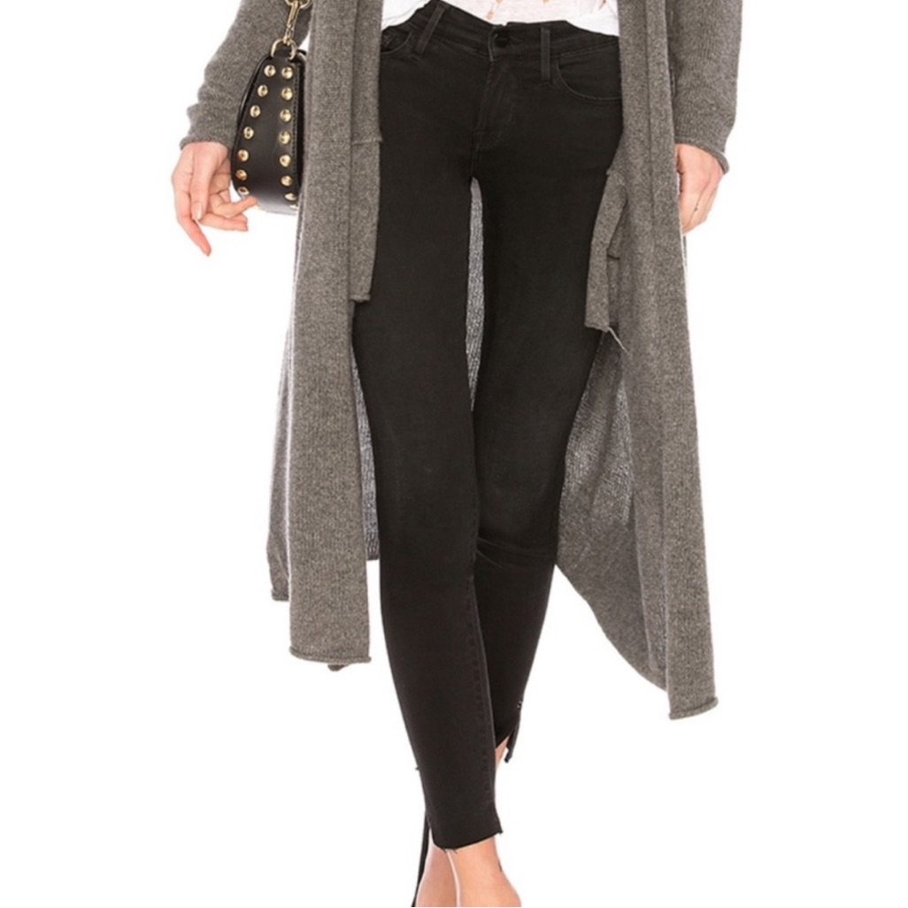 Frame Denim Le Skinny De Jeanne Stagger Hem Black Jeans